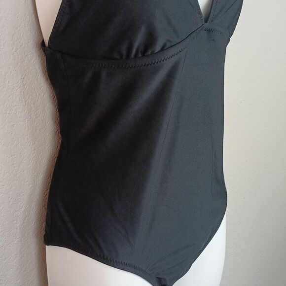 Mossimo Women Black One Piece Swimsuit V-Neck Cut Outs On Back SZ L - Picture 4 of 13